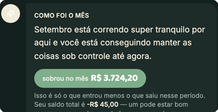 Comentário do mês gerado automaticamente sobre como o mês está indo